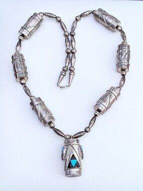 Hopi Cheryl Wadsworth Native American Sterling 925 Drum Bead Turquoise Necklace